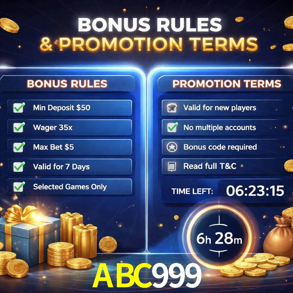 Reglas de promoción ABC999 y condiciones de bonos explicadas visualmente