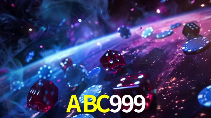 Una escena digital vívida inspirada en casino con ABC999 mostrado prominentemente, luces brillantes, fichas, cartas y acentos dorados.