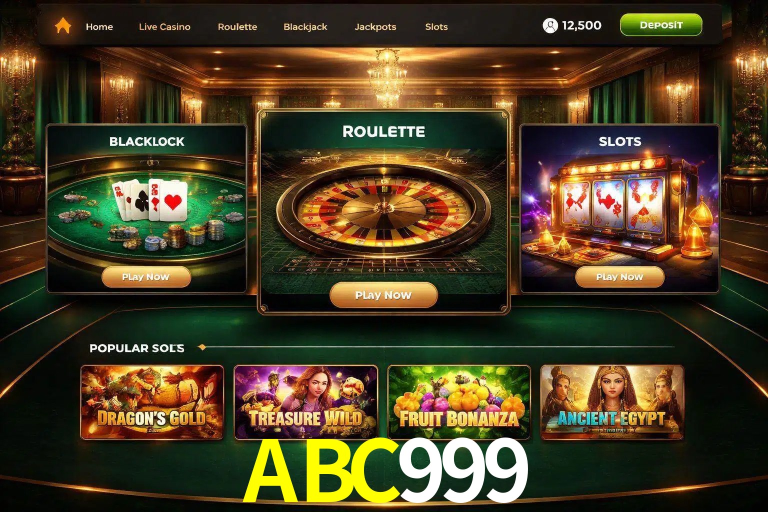 Vista de la plataforma ABC999 Casino mostrando categorías organizadas de juegos en línea